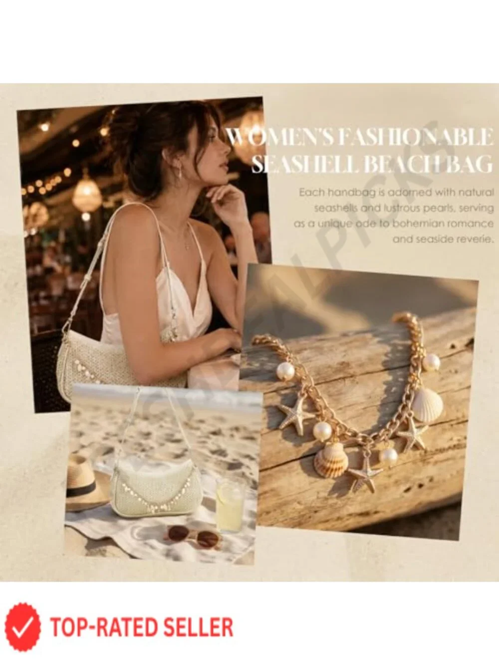 Woven Straw Hobo Shoulder Bag with Beach Charm Chain